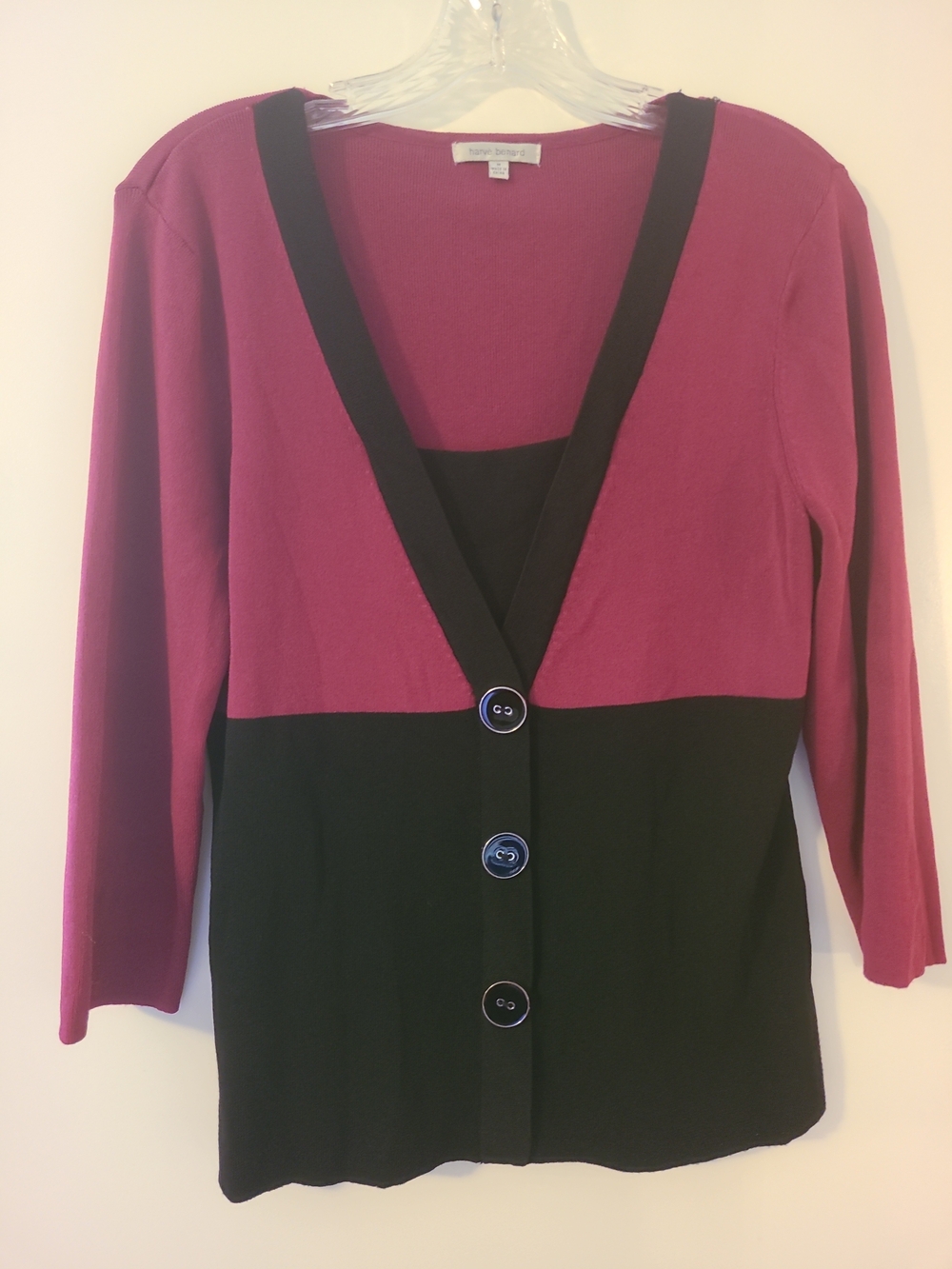 Vintage Harve Benard Colorblock Knit Faux Button Trompe L'oeil Pullover Cardigan